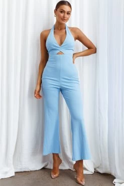 Azul Halterneck Flared Jumpsuit Blue -Fashion women's clothing CM1709D 20BLUE 4