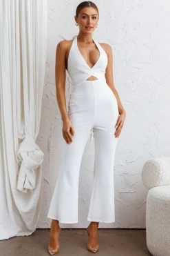 Azul Halterneck Flared Jumpsuit White -Fashion women's clothing CM1709D 20WHITE 2