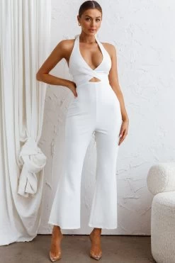 Azul Halterneck Flared Jumpsuit White -Fashion women's clothing CM1709D 20WHITE 5