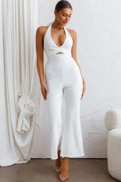 Azul Halterneck Flared Jumpsuit White -Fashion women's clothing CM1709D 20WHITE 8