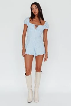 Santiago Puff Sleeve Eyelet Romper Blue 10 Santiago Puff Sleeve Eyelet Romper Blue -Fashion women's clothing CM1740J 20BLUE 5