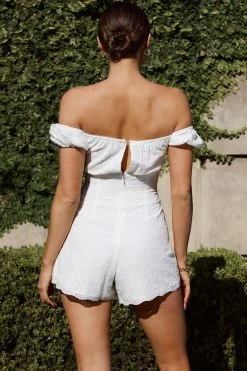 Santiago Puff Sleeve Eyelet Romper White -Fashion women's clothing CM1740J 20WHITE 7