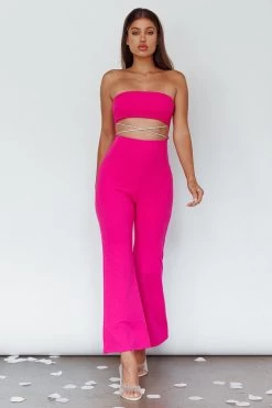 Nohemi Strapless Diamante Jumpsuit Fuchsia -Fashion women's clothing CM1934J07 20FUCHSIA 6