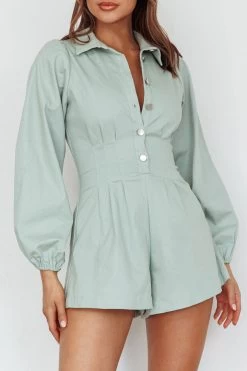 Zurich Pleated Waist Romper Sage -Fashion women's clothing CM3035D09 20SAGE 4