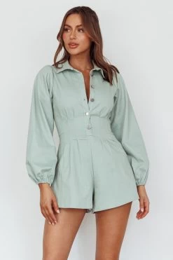Zurich Pleated Waist Romper Sage -Fashion women's clothing CM3035D09 20SAGE 5