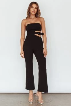 Glisten Cut-Out Buckle Waist Jumpsuit Black