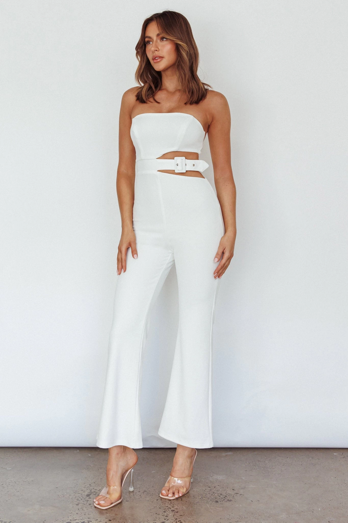 Glisten Cut-Out Buckle Waist Jumpsuit White 6 Glisten Cut-Out Buckle Waist Jumpsuit White - Image 6