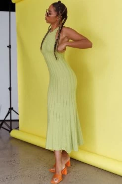 Mikah Knit Halterneck Midi Dress Lime -Fashion women's clothing CM4017D 20LIME 4