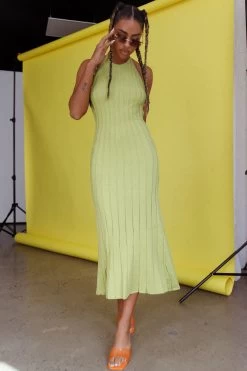 Mikah Knit Halterneck Midi Dress Lime -Fashion women's clothing CM4017D 20LIME 7