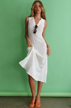 Palm Island Collared Crochet Midi Dress White 9 Palm Island Collared Crochet Midi Dress White -Fashion women's clothing CM4029D 20WHITE 2