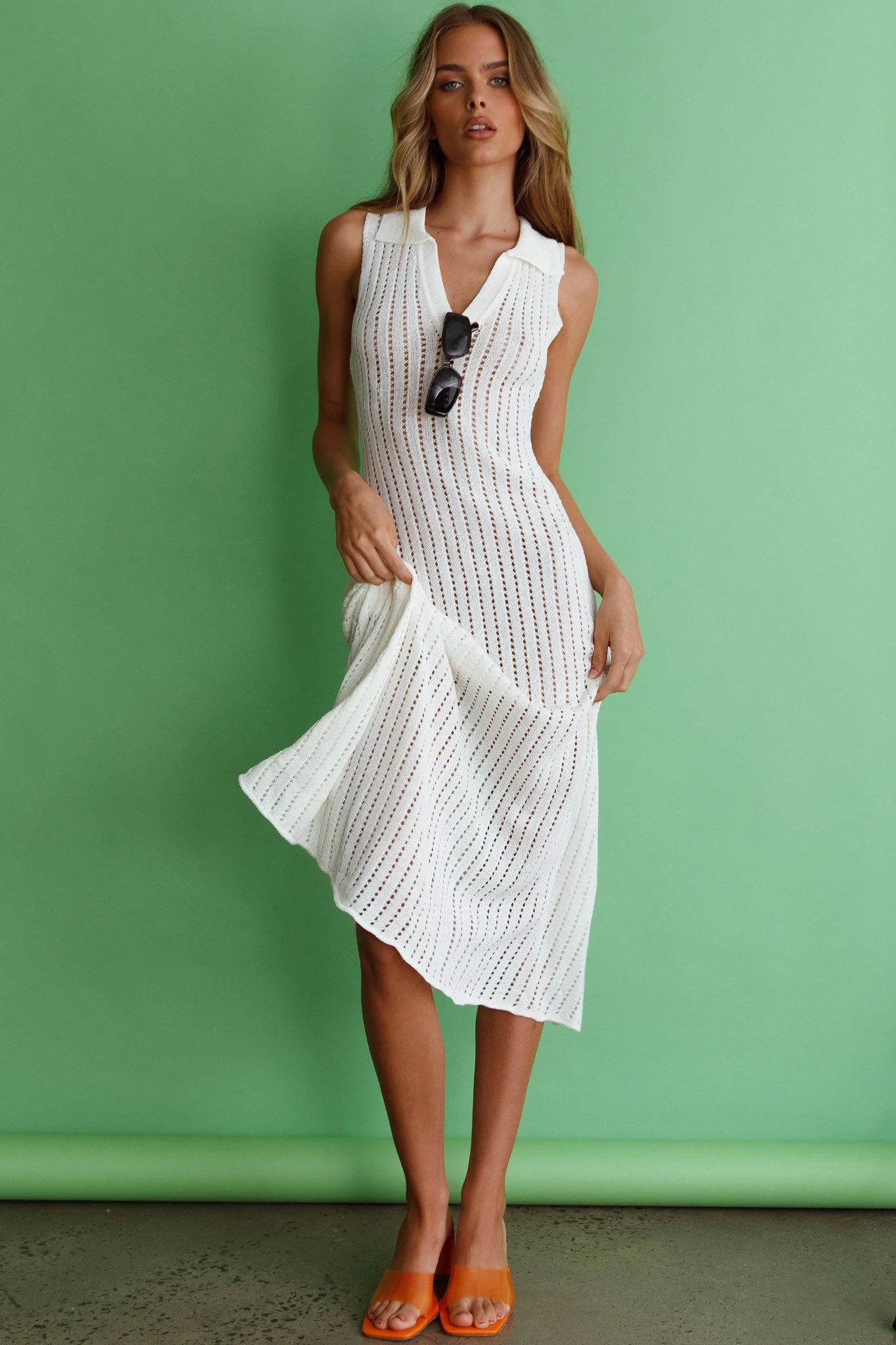 Palm Island Collared Crochet Midi Dress White 3 Palm Island Collared Crochet Midi Dress White - Image 3