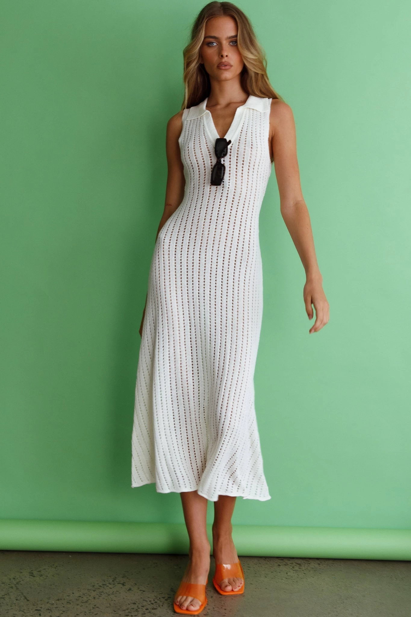 Palm Island Collared Crochet Midi Dress White 6 Palm Island Collared Crochet Midi Dress White - Image 6