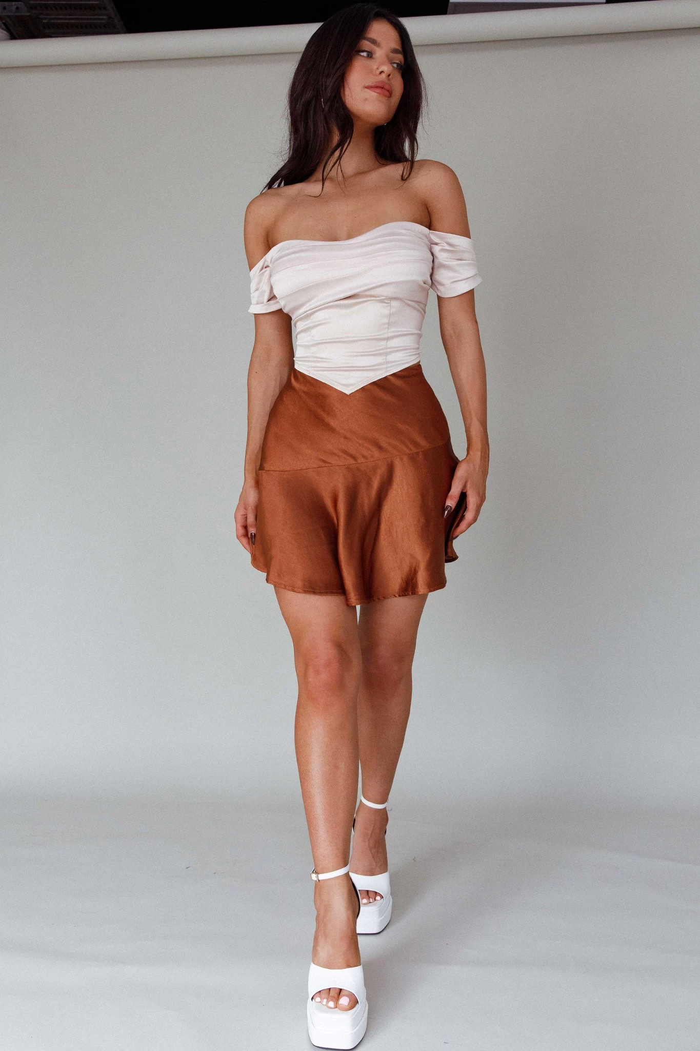 Gwyneth Flounce Mini Skirt Chocolate 3 Gwyneth Flounce Mini Skirt Chocolate - Image 3