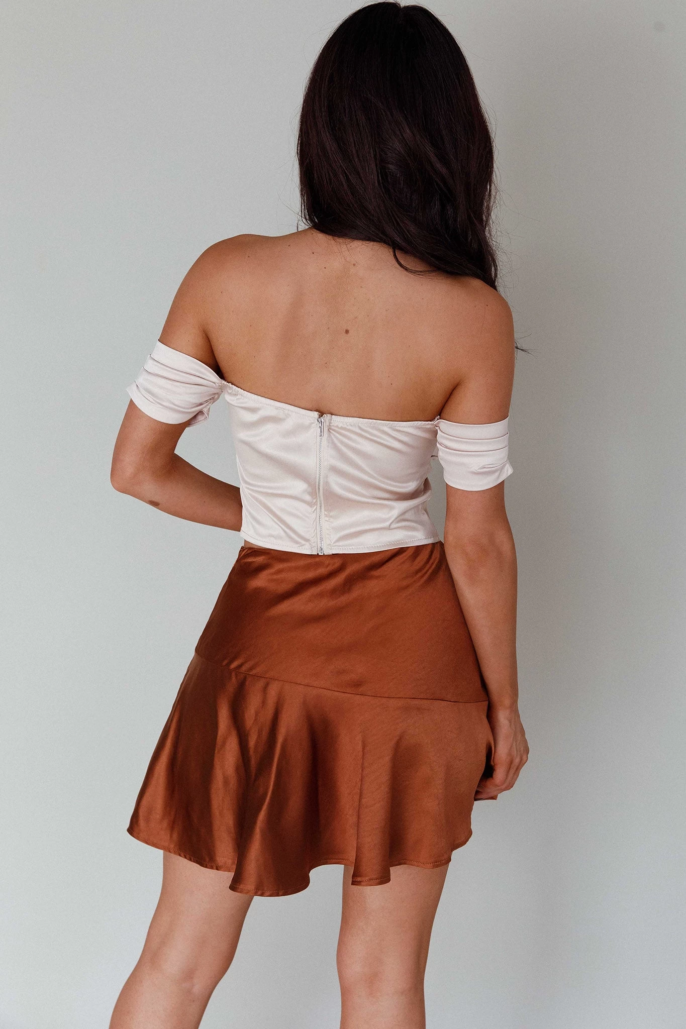 Gwyneth Flounce Mini Skirt Chocolate 2 Gwyneth Flounce Mini Skirt Chocolate - Image 2