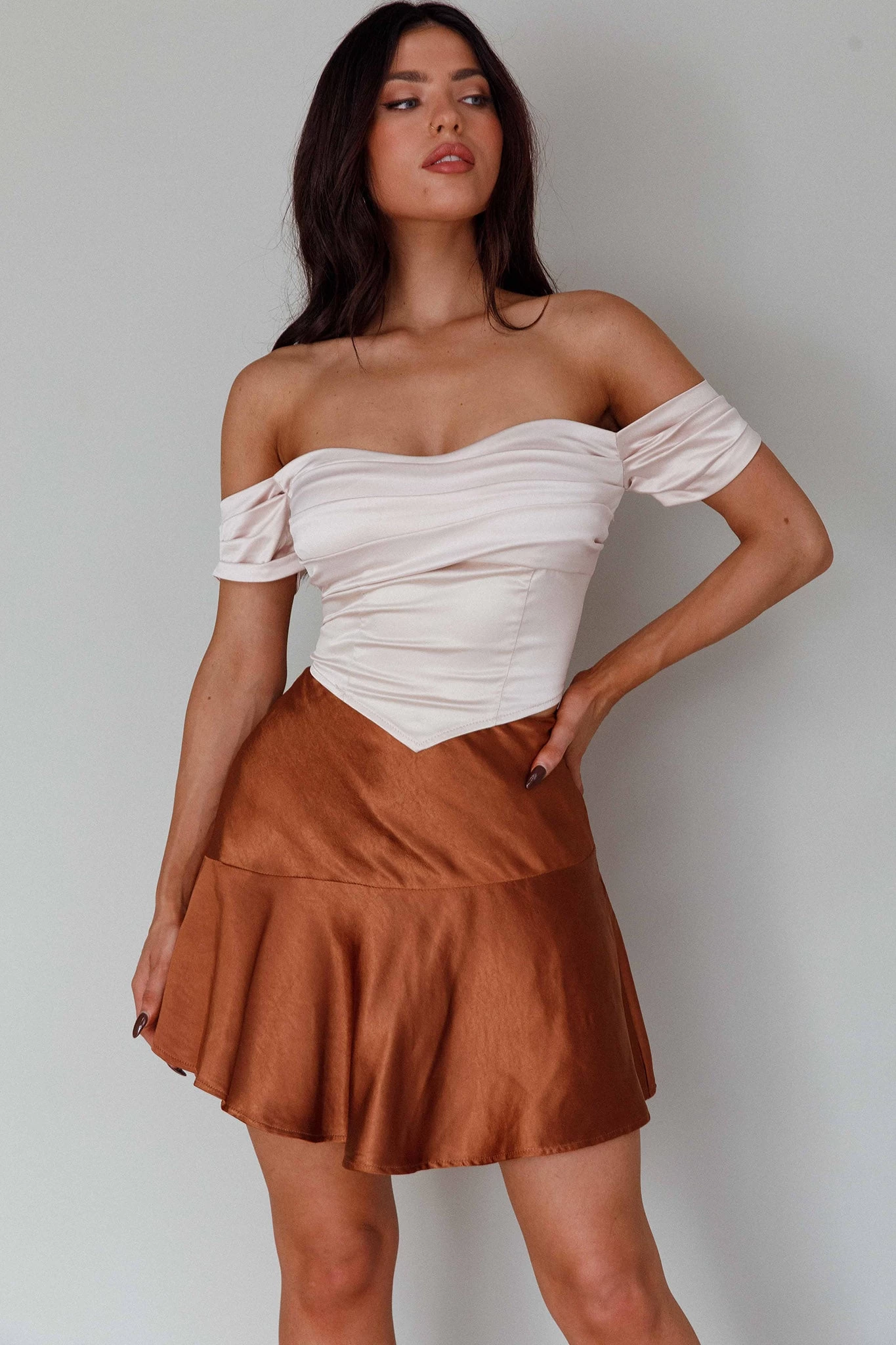 Gwyneth Flounce Mini Skirt Chocolate 7 Gwyneth Flounce Mini Skirt Chocolate - Image 7