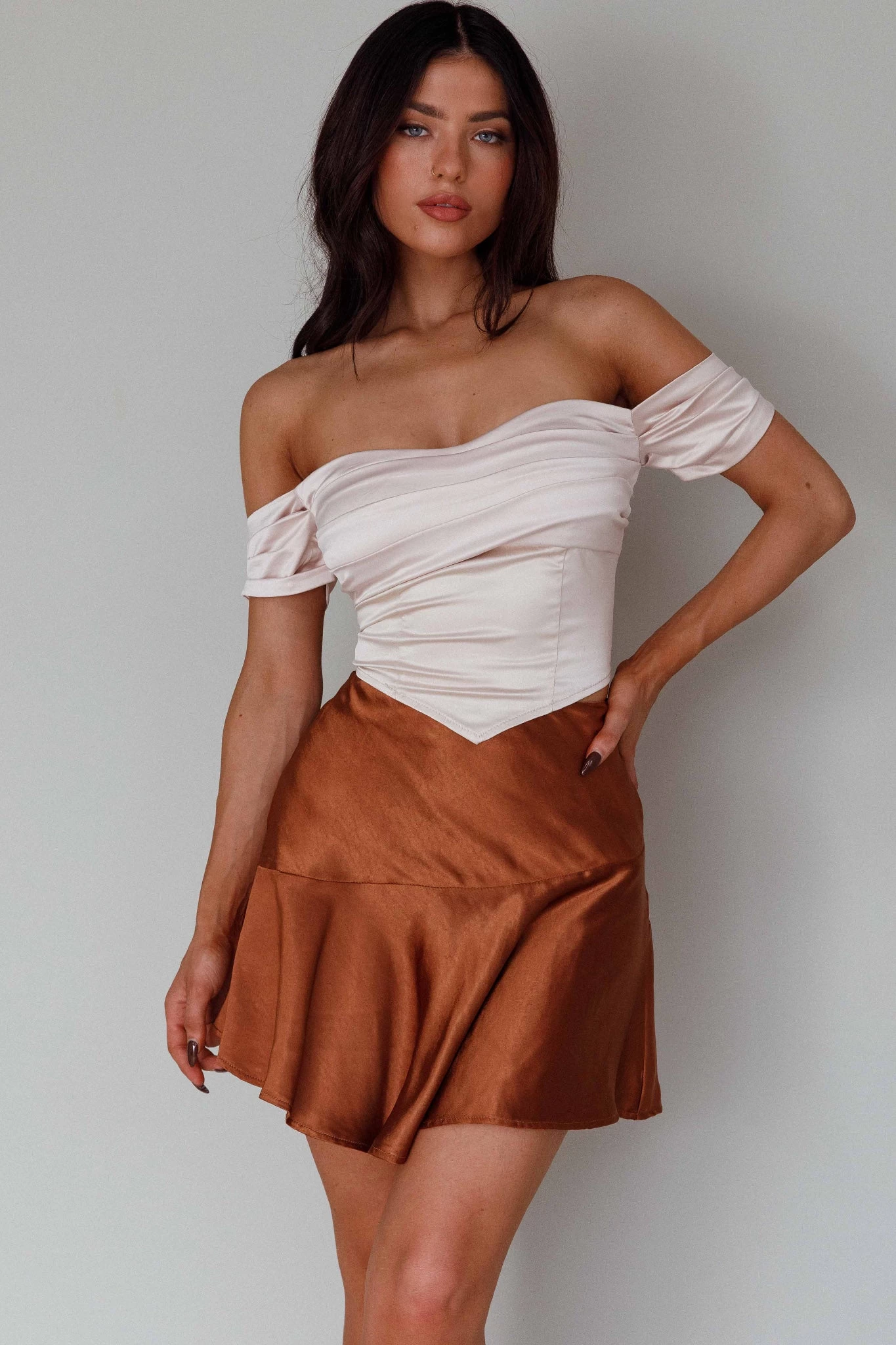 Gwyneth Flounce Mini Skirt Chocolate 9 Gwyneth Flounce Mini Skirt Chocolate - Image 9