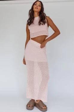 Bayside Crochet Maxi Skirt Pink