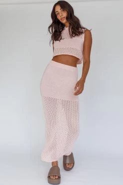 Bayside Crochet Maxi Skirt Pink -Fashion women's clothing CM6013H S 20PINK 2