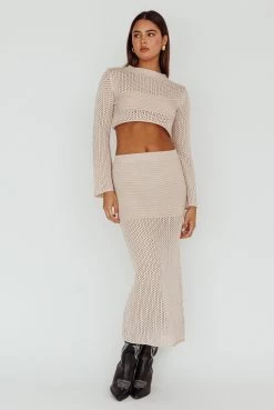 Bayside Crochet Midi Skirt Beige -Fashion women's clothing CM6013H01 S 20BEIGE 2