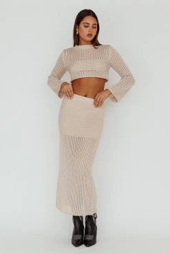 Bayside Crochet Midi Skirt Beige -Fashion women's clothing CM6013H01 S 20BEIGE 5