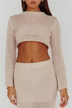 Bayside Long Sleeve Crochet Top Beige -Fashion women's clothing CM6013H01 T 20BEIGE 4