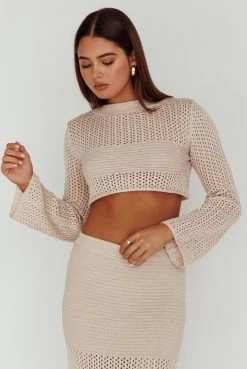 Bayside Long Sleeve Crochet Top Beige -Fashion women's clothing CM6013H01 T 20BEIGE 5