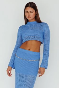 Bayside Long Sleeve Crochet Top Ocean