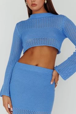 Bayside Long Sleeve Crochet Top Ocean -Fashion women's clothing CM6013H01 T 20OCEAN 4