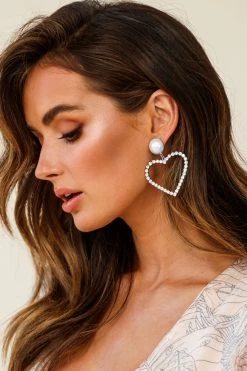 Valentine Diamante Heart Earrings Silver -Fashion women's clothing ER00001 SILVER 2