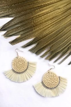 Kenya Diamante Accent Woven Straw Earrings Natural -Fashion women's clothing ER00038 NATURAL 2