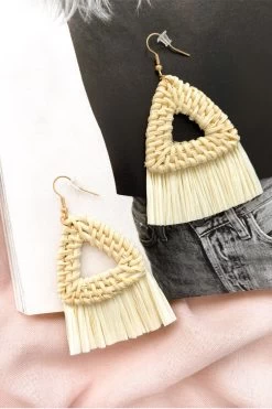 Koko Woven Triangle Straw Earrings Natural -Fashion women's clothing ER00039 NATURAL 2