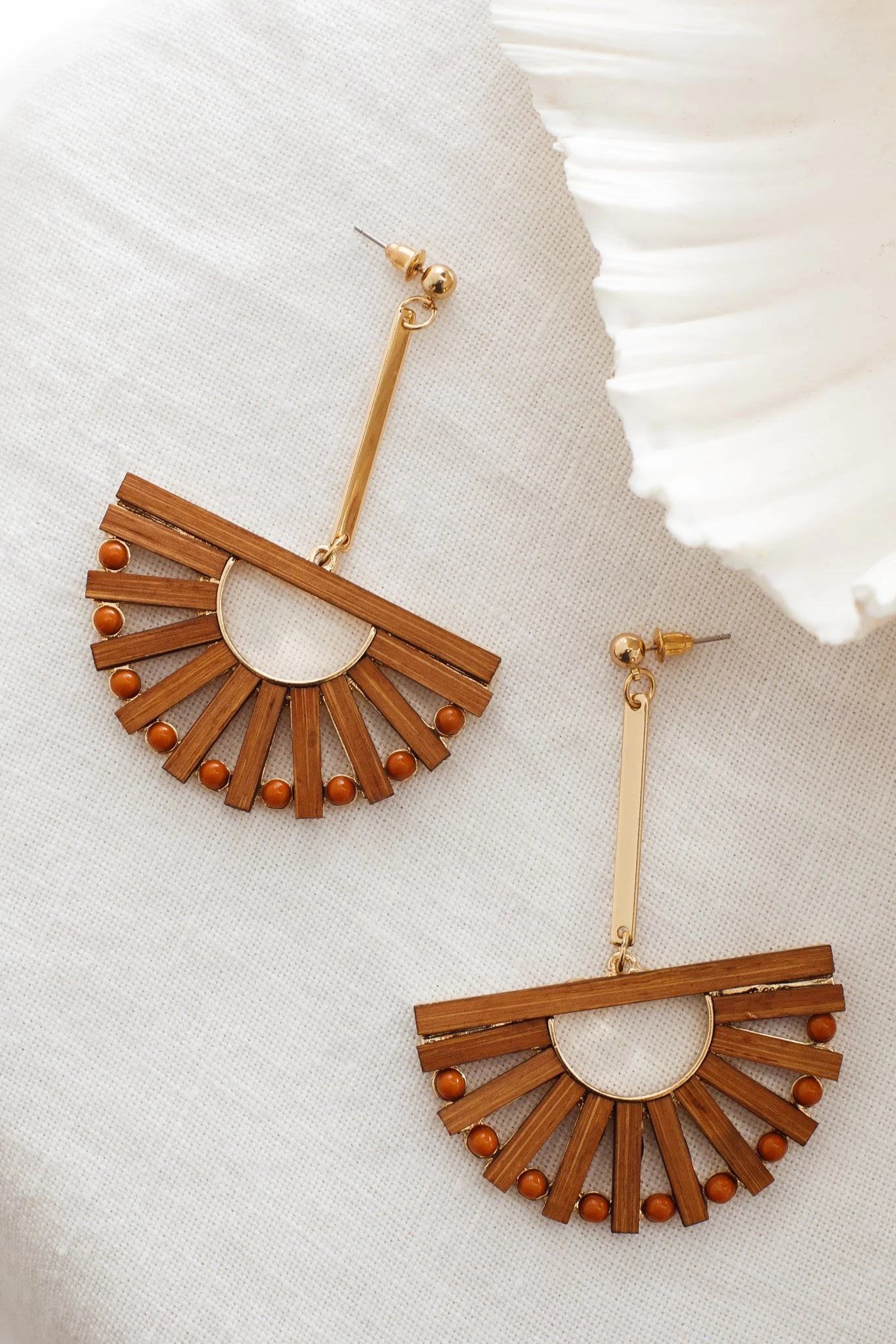 Cairo Wooden Fan Earrings Brown 1 Cairo Wooden Fan Earrings Brown