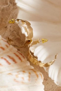 Shari Textured Half Hoop Earrings Gold -Fashion women's clothing ER00075 20GOLD 2