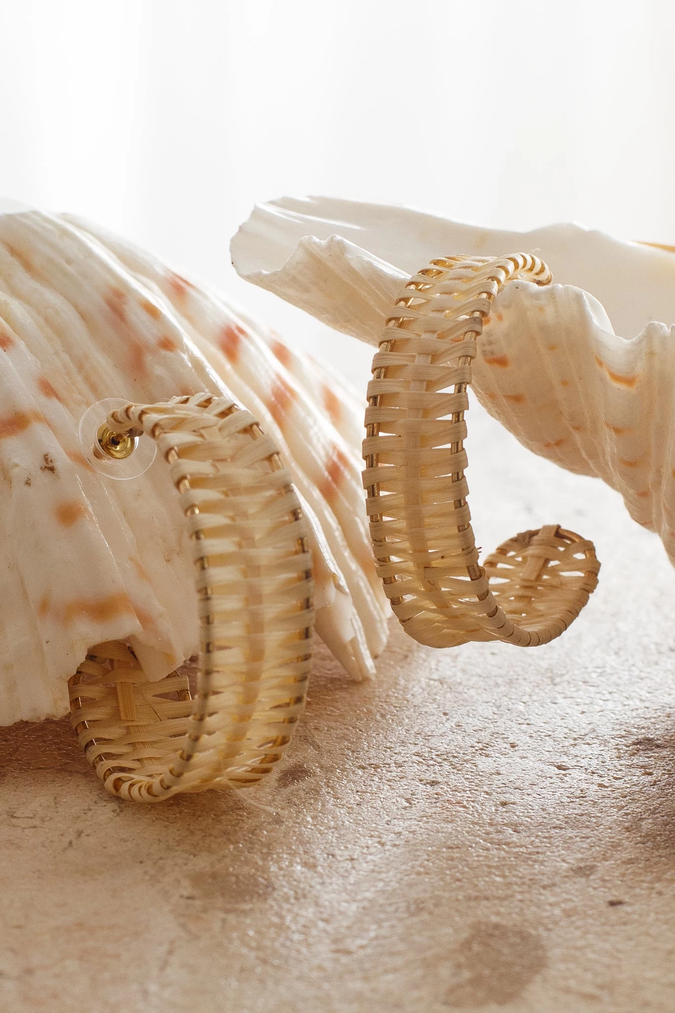 Trinidad Half Hoop Rattan Earrings Beige 1 Trinidad Half Hoop Rattan Earrings Beige