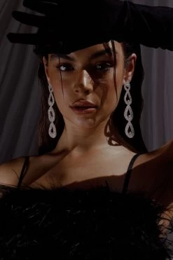 Royale Diamante Pear Drop Earrings Silver -Fashion women's clothing ER00083 20SILVER 2