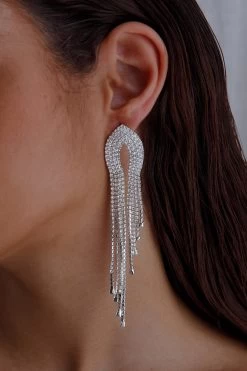 Khloe Diamante Tassel Earrings Silver -Fashion women's clothing ER00086 20SILVER 2