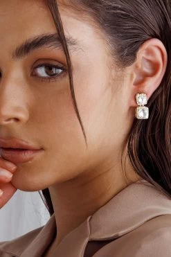 Megan Diamante Square Drop Earrings Gold
