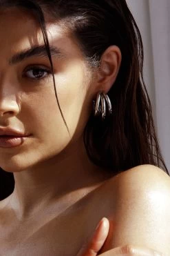 Dominique Triple Hoop Earrings Silver -Fashion women's clothing ER00101 20SILVER 2