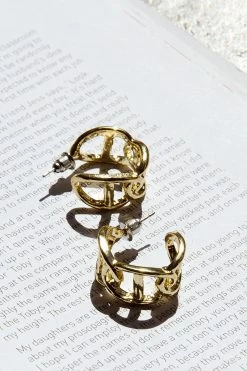 Knox Chain Link Small Hoop Earrings Gold -Fashion women's clothing ER00104 20GOLD 2