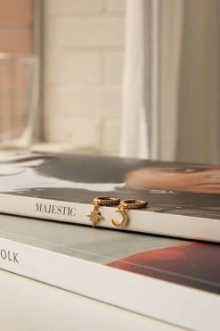 Midnight Drop Diamante Hoop Earrings Gold -Fashion women's clothing ER0120GOLD 4