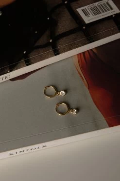 Twelve O'clock Drop Diamante Hoop Earrings Gold -Fashion women's clothing ER0125GOLD 2