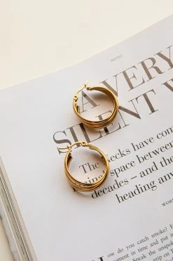 Mona Triple Hoop Earrings Gold -Fashion women's clothing ER0131GOLD 2