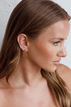 San Francisco Triple Open Hoop Earrings Gold -Fashion women's clothing ER0132GOLD 3