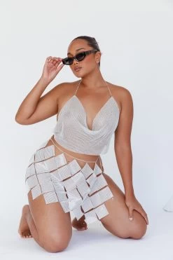 Vally Sequins Geometric Mini Skirt Silver -Fashion women's clothing FS0005SILVER 3