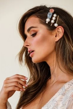 Mabel Pearl And Acrylic Clip Trio Pink 5 Mabel Pearl And Acrylic Clip Trio Pink -Fashion women's clothing HA00003 PINK 2