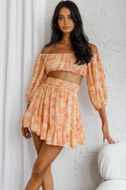 Abby Waistband A-Line Ruffle Hem Skirt Floral Print Pink -Fashion women's clothing KJ0044DS13 S 20PINK 2