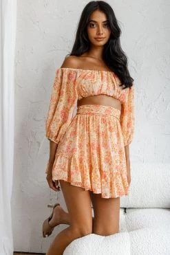 Abby Waistband A-Line Ruffle Hem Skirt Floral Print Pink -Fashion women's clothing KJ0044DS13 S 20PINK 4