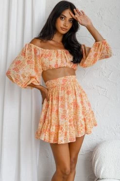 Abby Waistband A-Line Ruffle Hem Skirt Floral Print Pink -Fashion women's clothing KJ0044DS13 S 20PINK 5