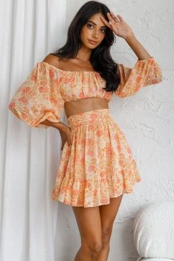 Abby Off-Shoulder Tie-Up Back Crop Top Floral Print Pink -Fashion women's clothing KJ0044DS13 T 20PINK 4