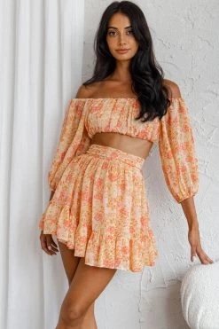 Abby Off-Shoulder Tie-Up Back Crop Top Floral Print Pink -Fashion women's clothing KJ0044DS13 T 20PINK 7